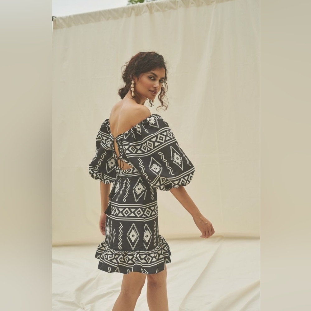 Sachin + Babi Black and White Geometric Backless Dress